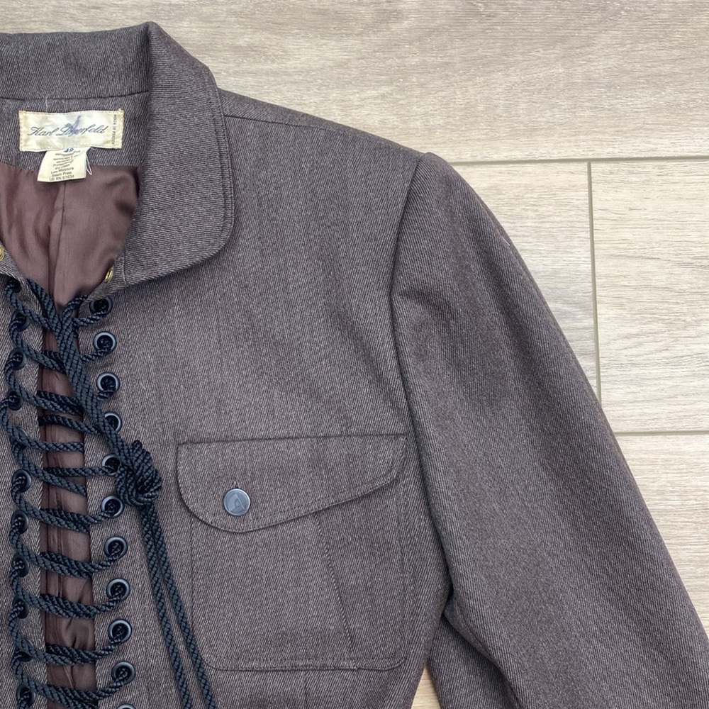 Vintage Karl Lagerfeld Collection Runway Jacket Lace‎ Up Brown Wool - Picture 6 of 16